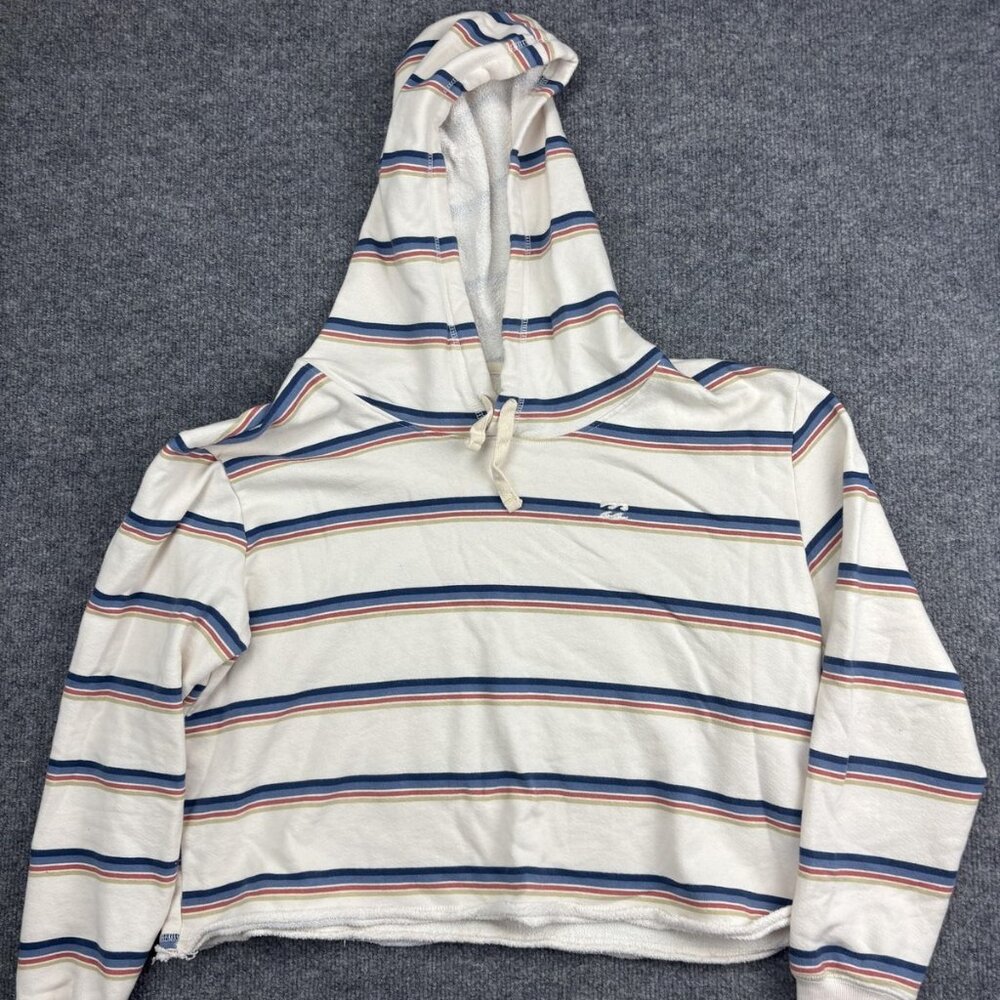 Billabong Hoodie Womens Large White‎ Stripe Terry Pullover Lightweight Beach